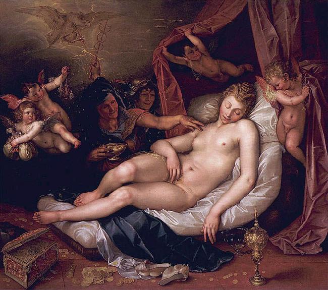 Hendrick Goltzius Danae receiving Jupiter as a shower of gold. France oil painting art